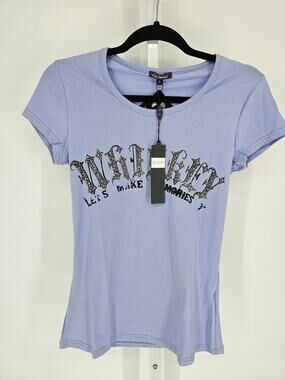 V.O. Jeans Whiskey purple short-sleeve shirt rhinestones Lace Skull Cross Sz S